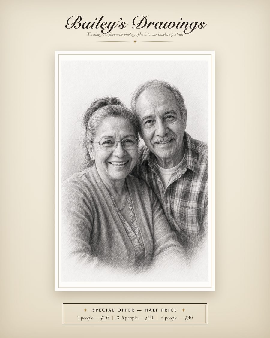 A pencil-style family portrait