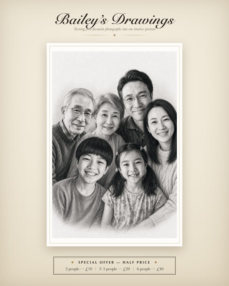 A pencil-style family portrait