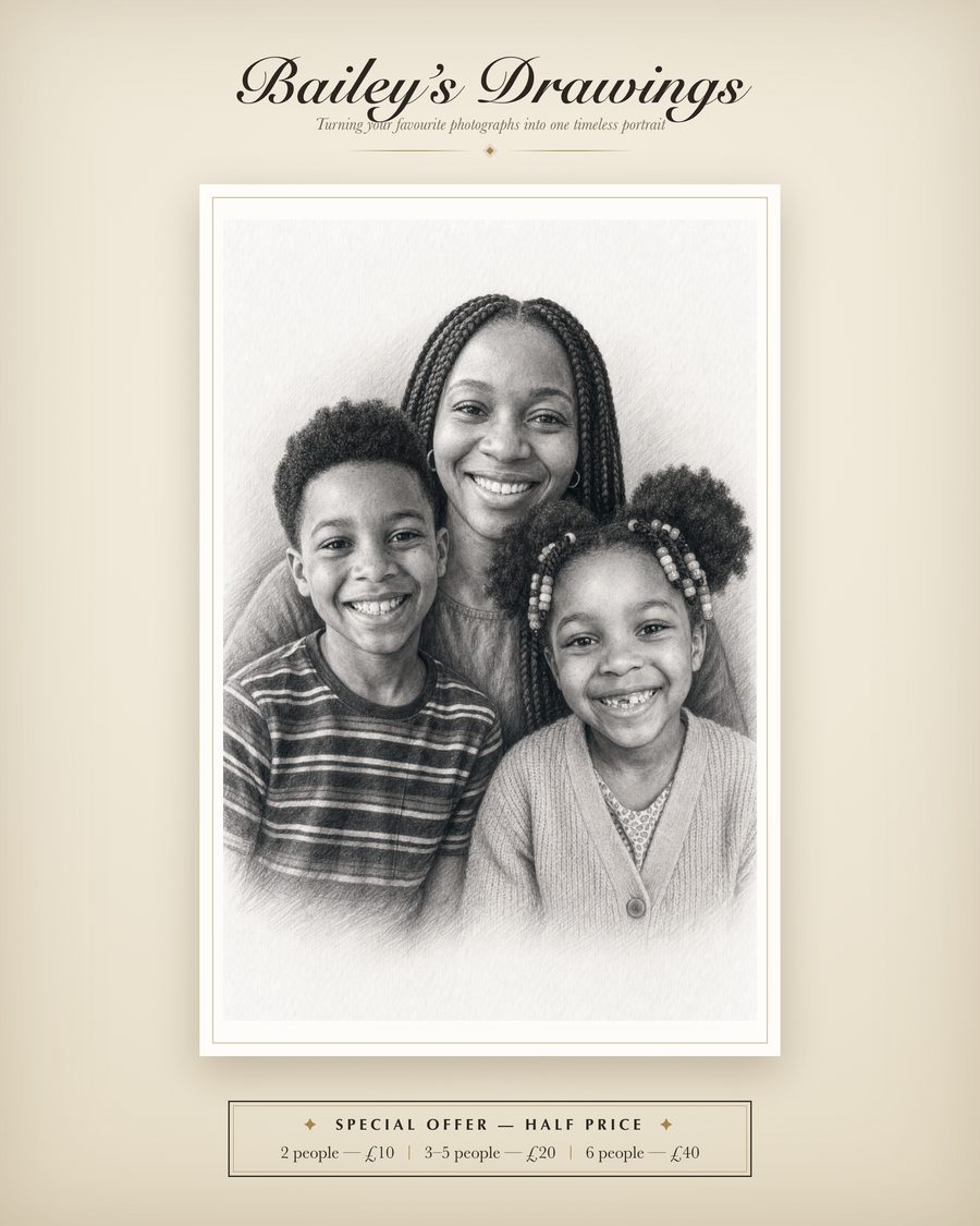A pencil-style family portrait