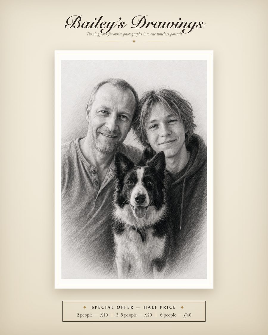 A pencil-style family portrait