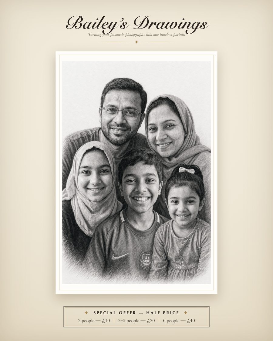 A pencil-style family portrait